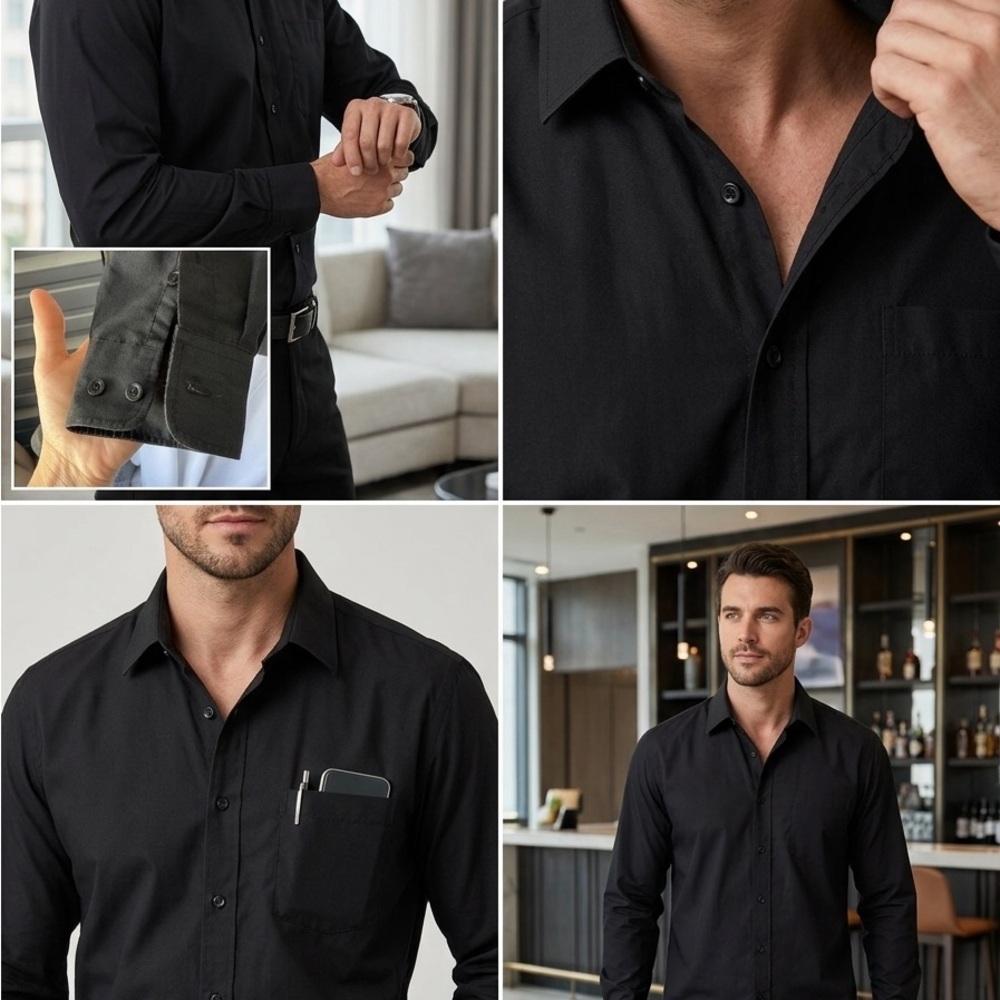 Men's Classic Black Long-Sleeve Button-Down Shirt by